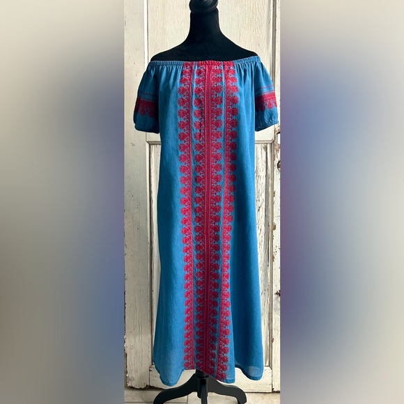 ❤️💙 Madewell Blue Chambray Tunic Dress Short Sleeve Embroidered MIDI💙❤️ - Picture 4 of 10